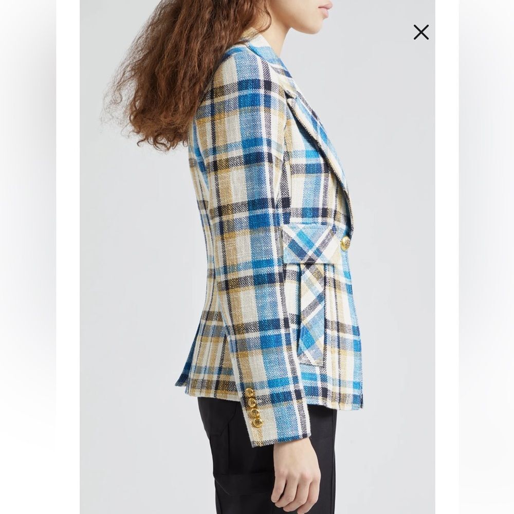 NEW Smythe Cut-Away Blazer Summer Plaid Linen Cotton Size 6 - Picture 4 of 12